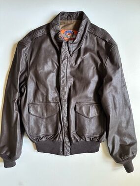 Cooper Vintage Mens Brown Leather Flight Jacket Coat Size 46 L